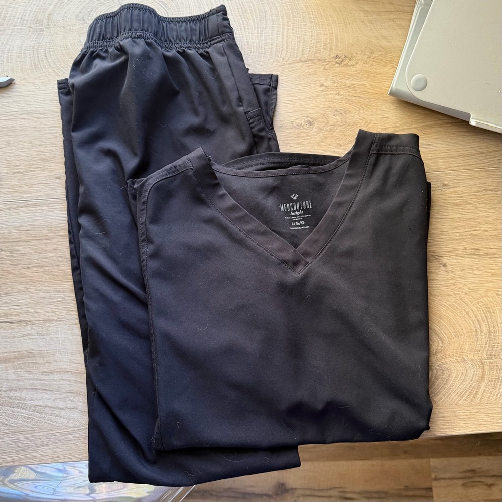 Med Couture Black V-Neck Scrub Top with Elastic Waist Pants